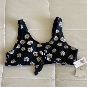 Daisy Print Black Bikini Top with tie knot front. Size XL (14) by Old Navy. NWT